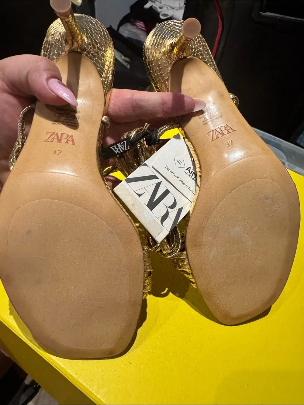 Zara Metallic Gold Braided Strap Slide Sandals - Picture 2 of 2